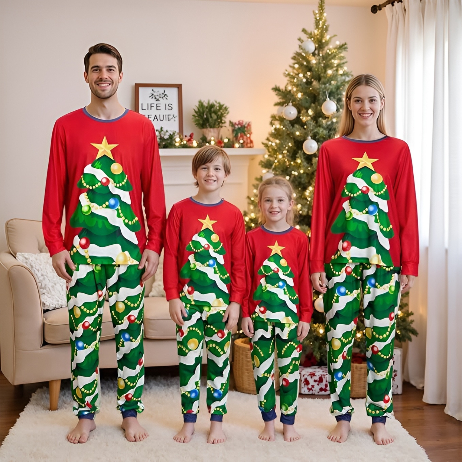 Christmas Tree Ornament Printed Family Matching Pajama Set
