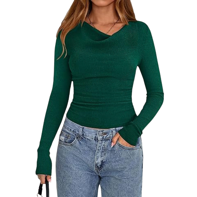 Long Sleeve Casual Tshirt With Ruched Design For Women