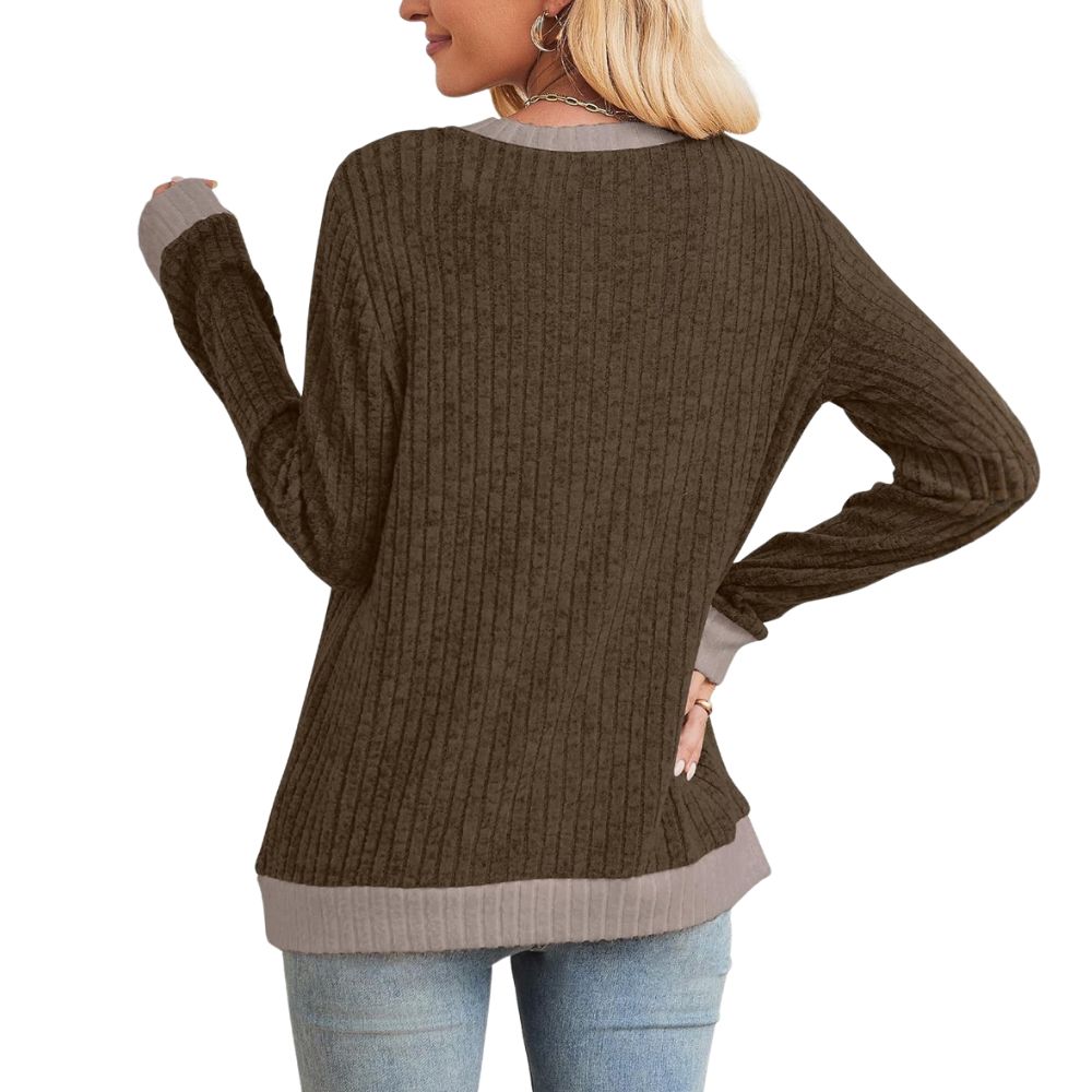 Tops Long Sleeve Shirts Lightweight Sweaters Loose Fit Crewneck Color Block