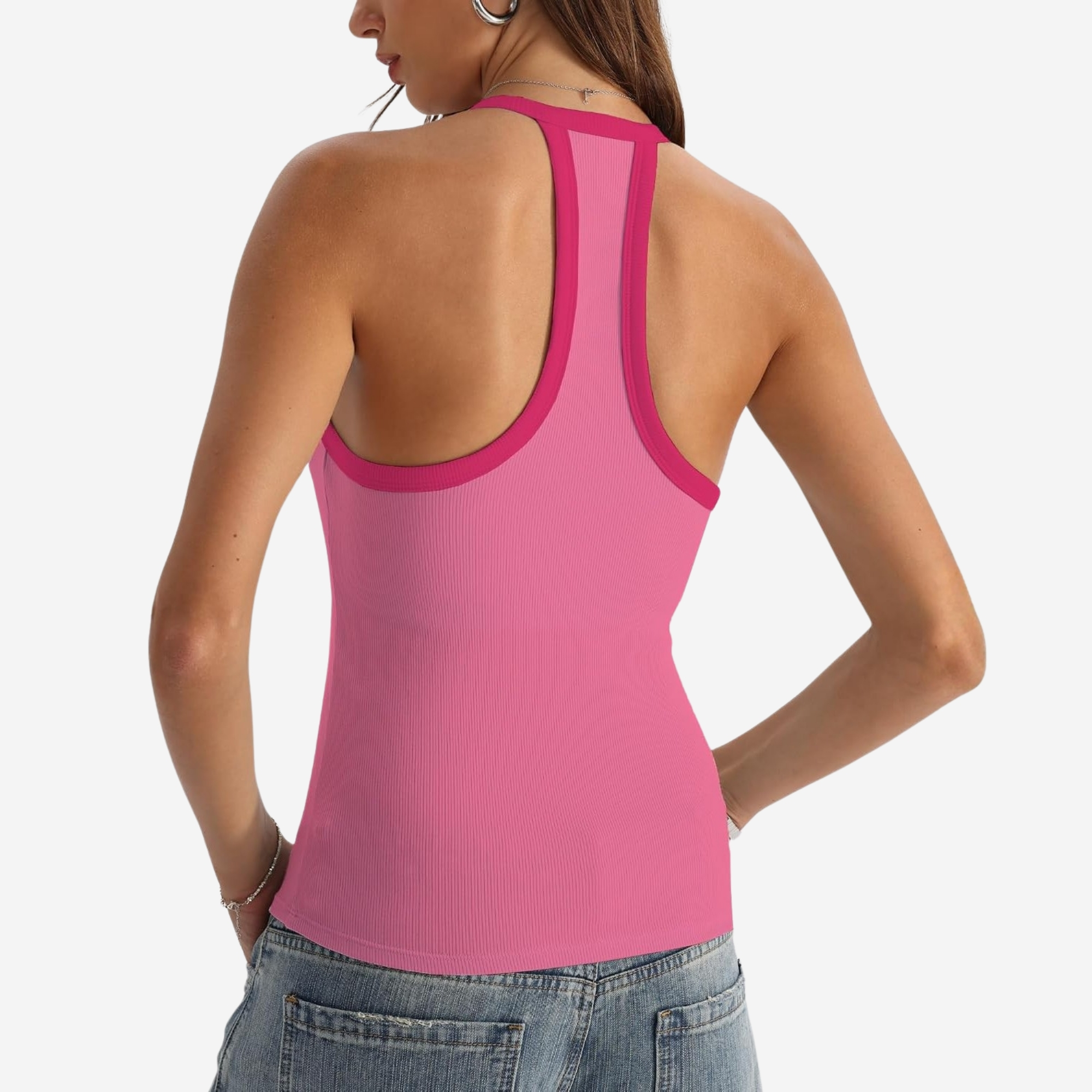 Fitted Sleeveless Built in Shelf Bra Sleeveless Tank Cami Top For Women