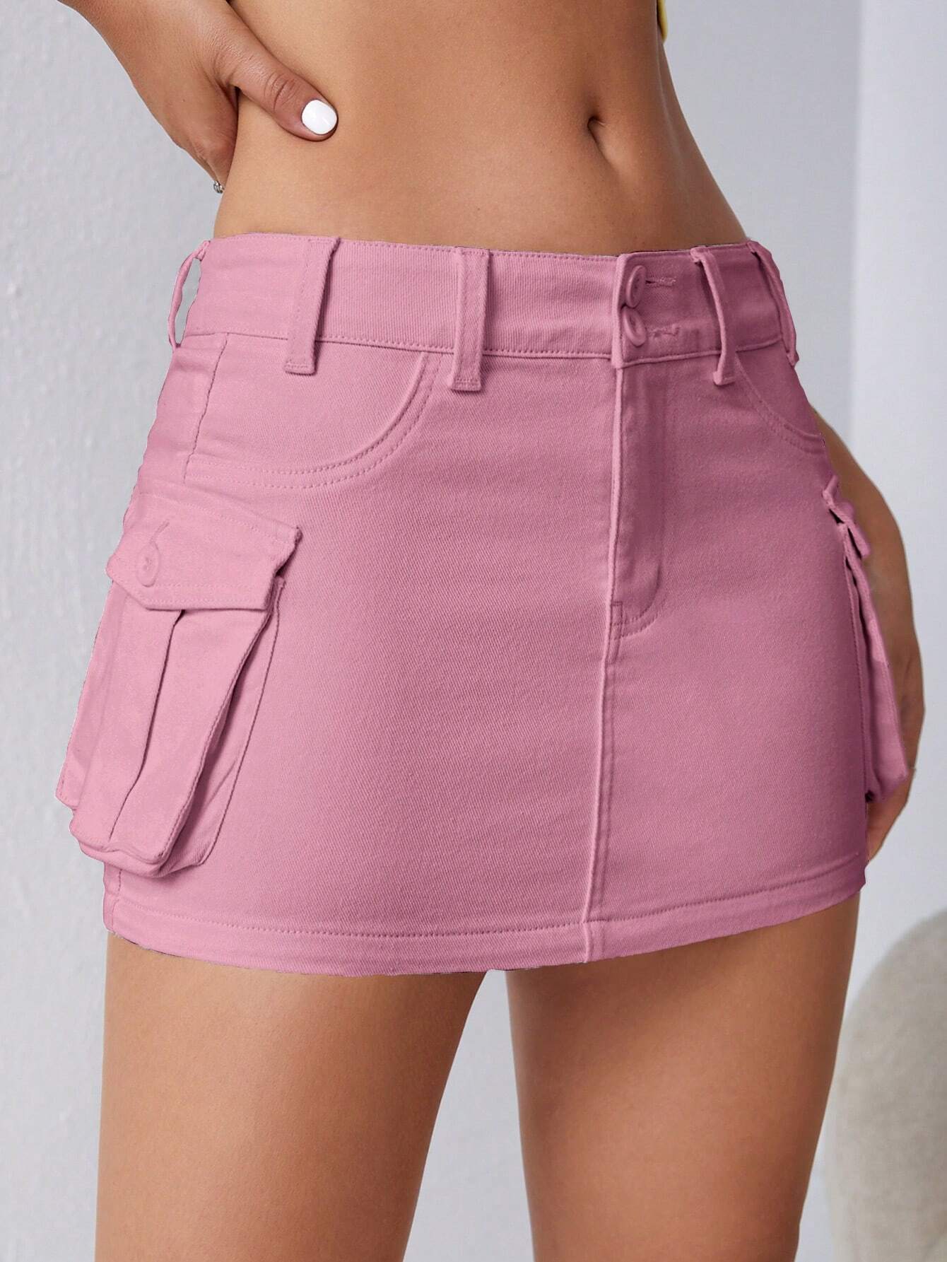 Flap Pocket Denim Mini Skirt