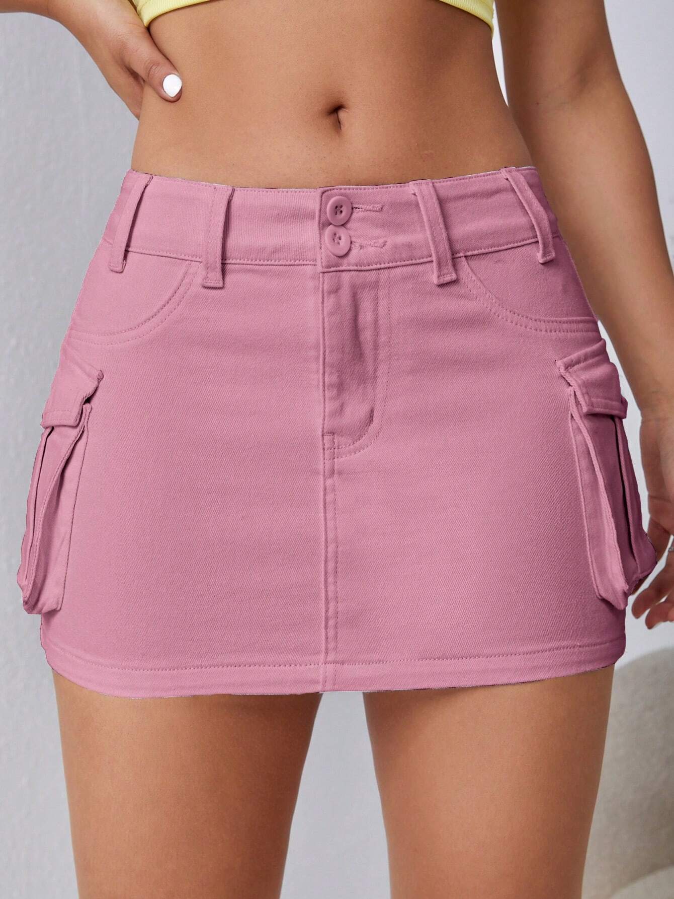 Flap Pocket Denim Mini Skirt