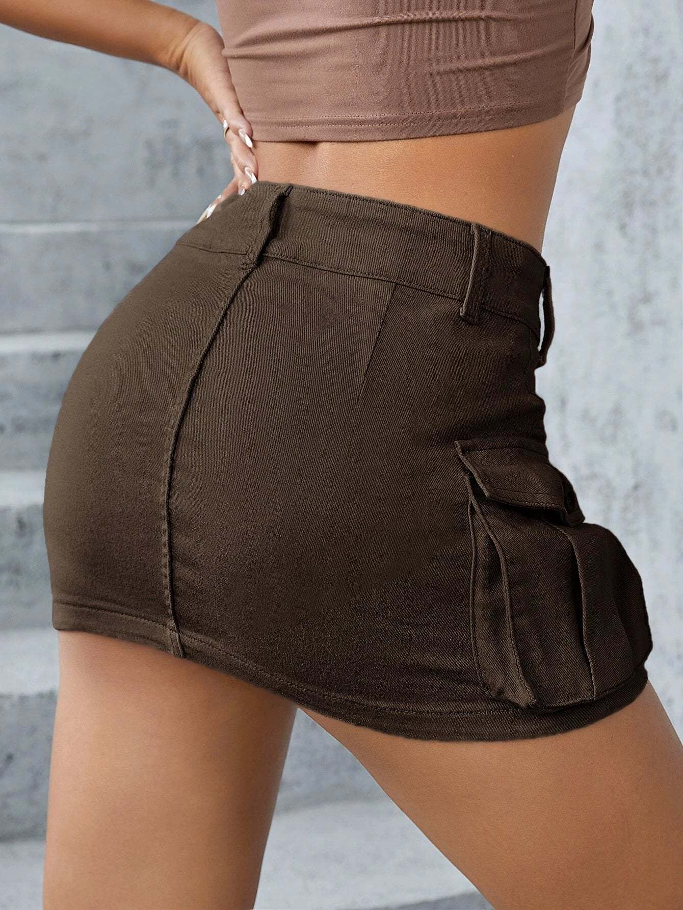 Flap Pocket Denim Mini Skirt