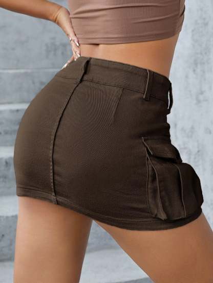 Flap Pocket Denim Mini Skirt