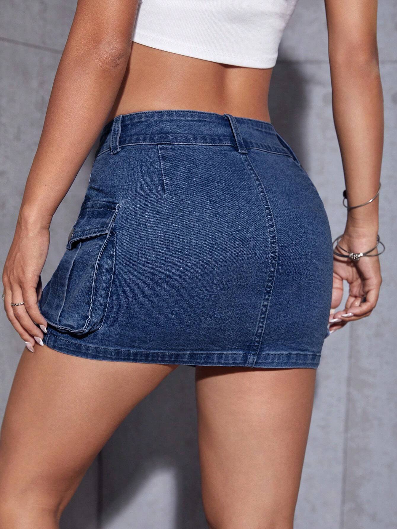 Flap Pocket Denim Mini Skirt