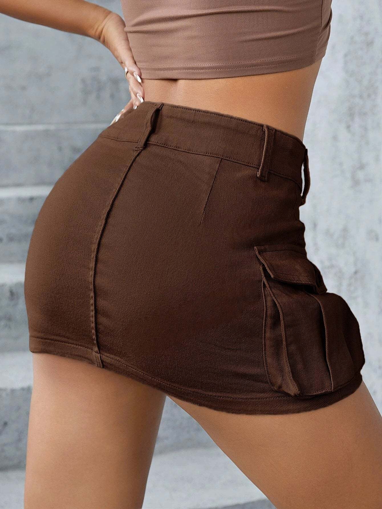 Flap Pocket Denim Mini Skirt