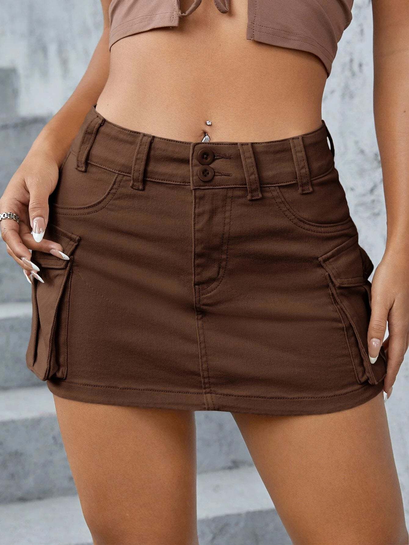 Flap Pocket Denim Mini Skirt