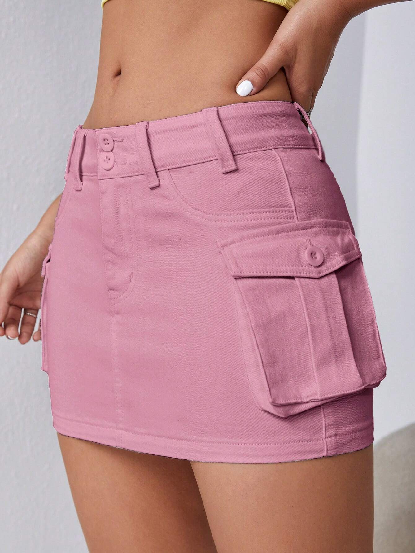 Flap Pocket Denim Mini Skirt
