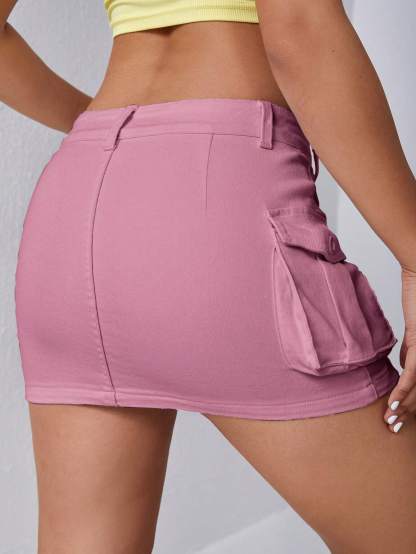 Flap Pocket Denim Mini Skirt