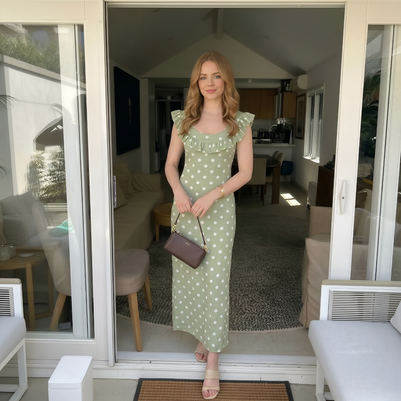 Polka Dot Maxi Dress With Tie Straps