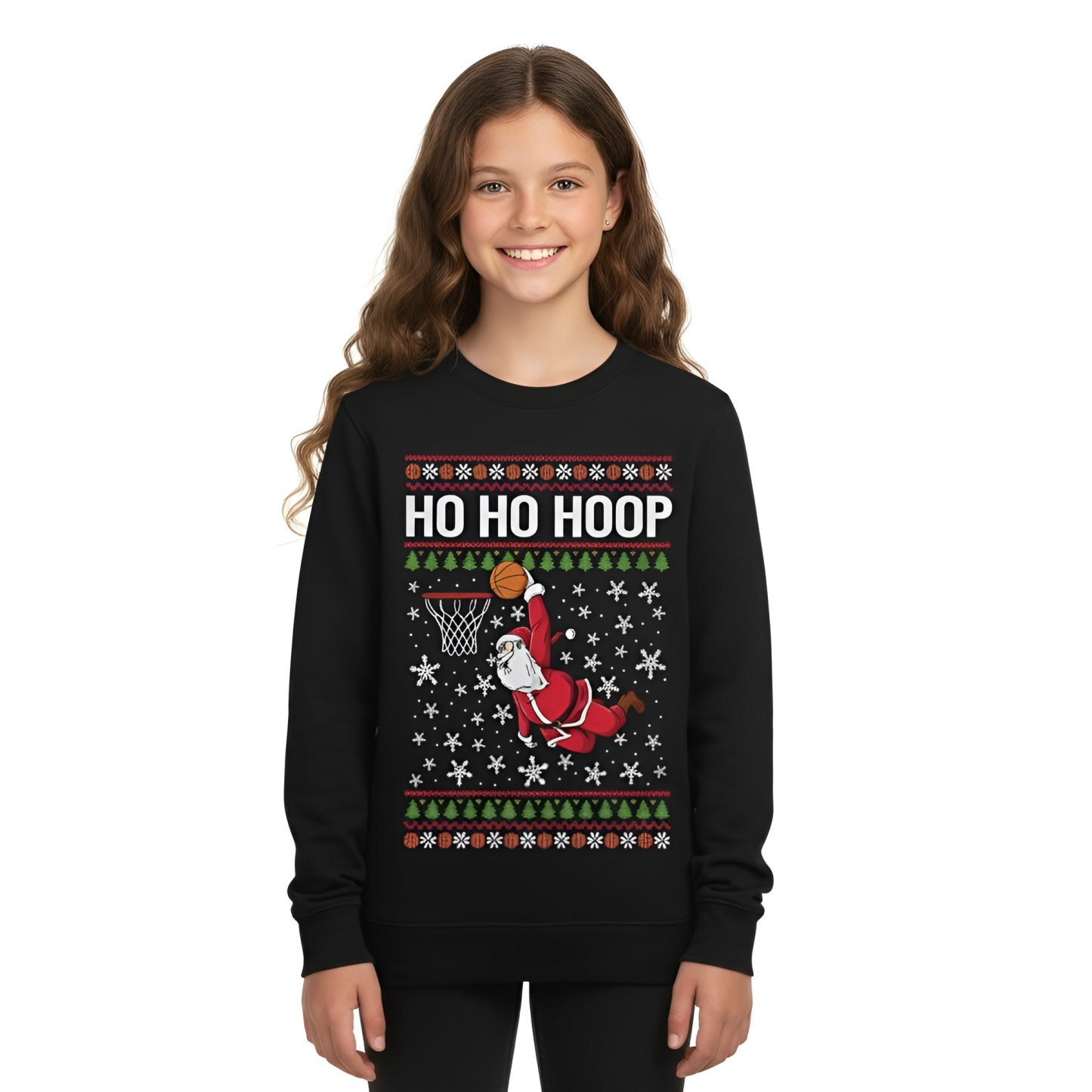 Ho Ho Hoop Printed Ugly Christmas Sweater for Boys and Girls