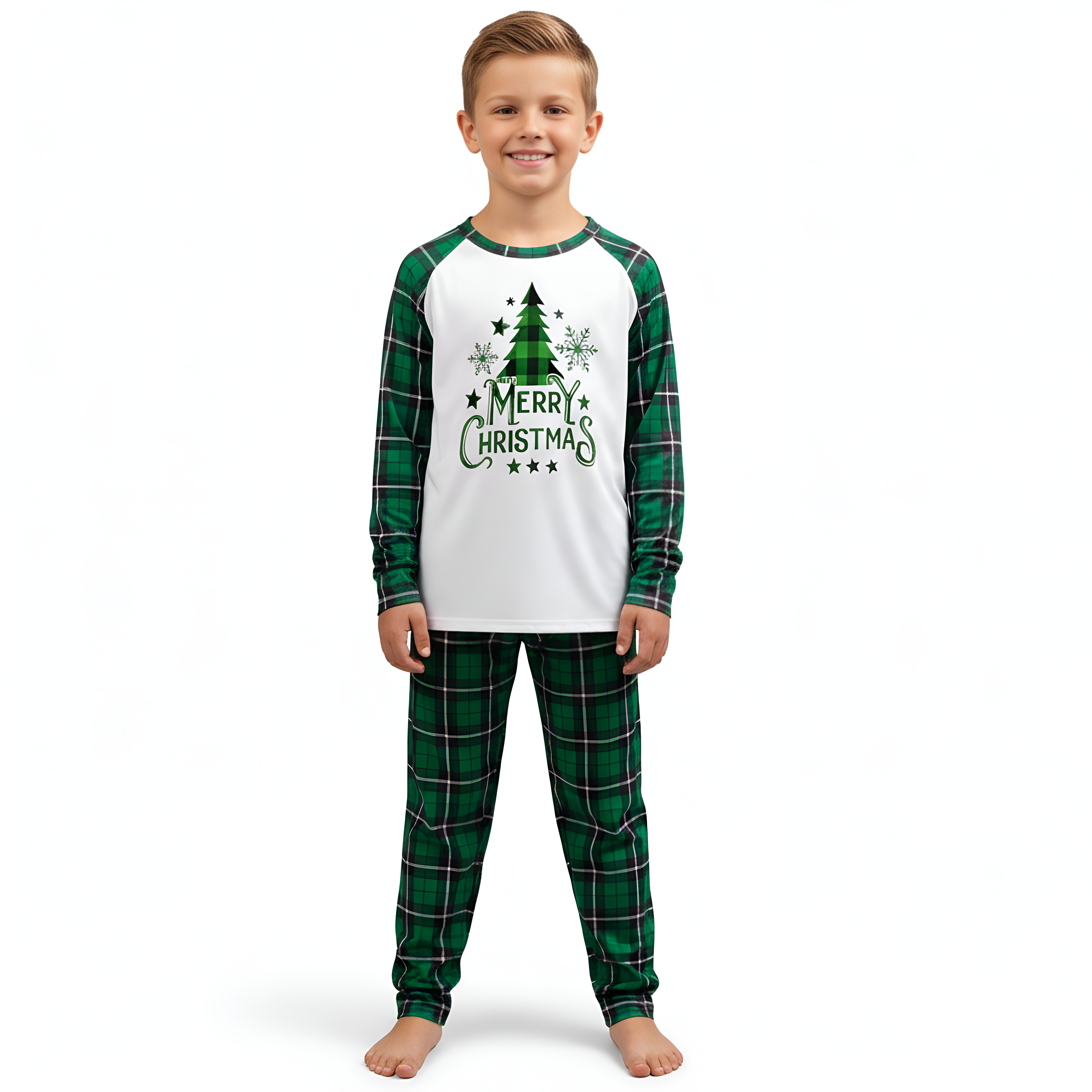 Green Plaid Merry Christmas Family Matching Pajama Sets