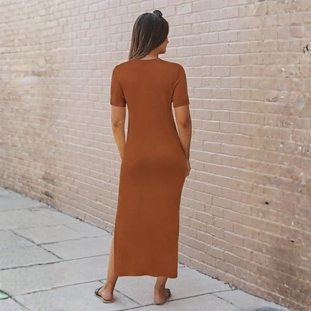 Soft Knit Lightweight Short Sleeve Casual Maxi Dress For Women 