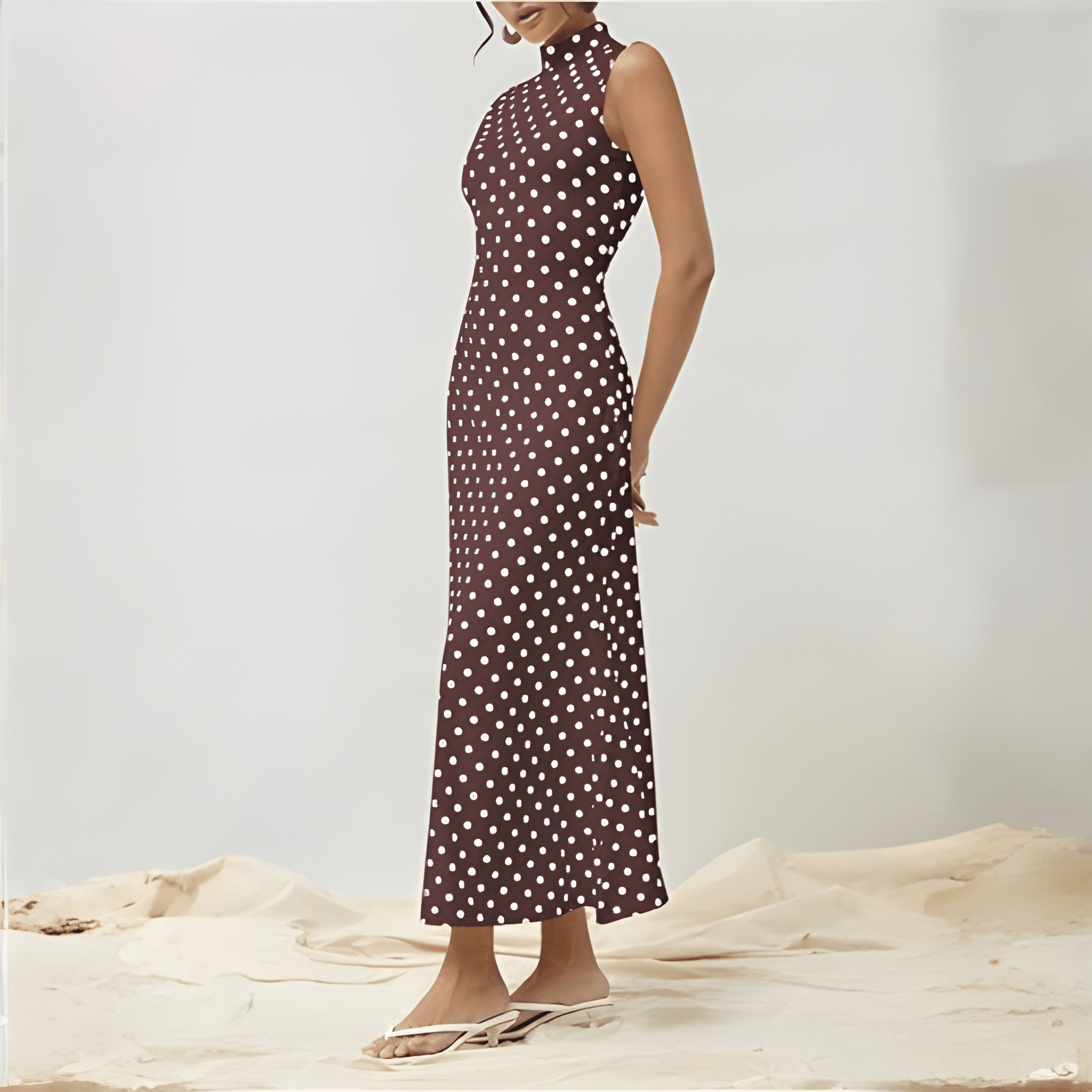 Vintage Themed Sleeveless Polka Dots Maxi Dresses For Women