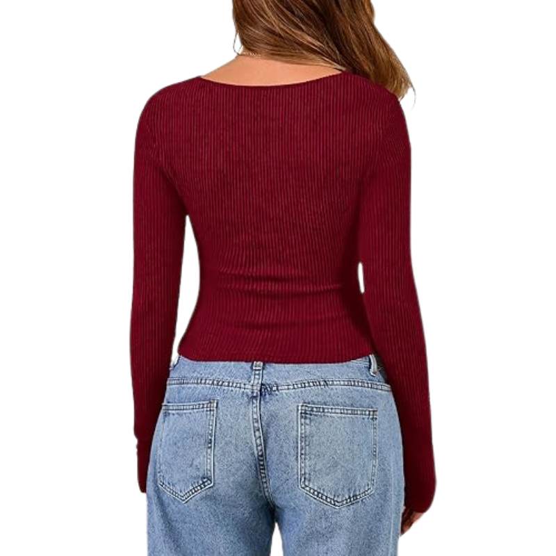 Womens Long Sleeve Cowl Neck Ribbed Knit Slim Fit Top