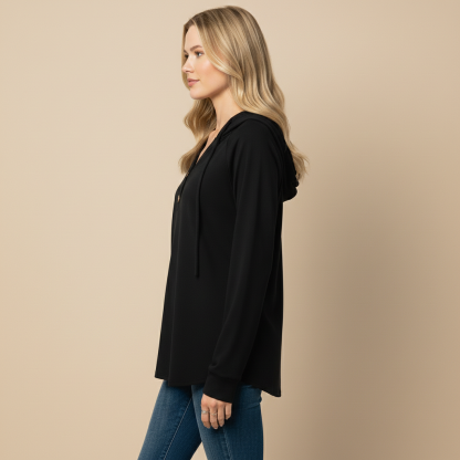 Plaid Tunic Hoodie Loose Fit Pullover