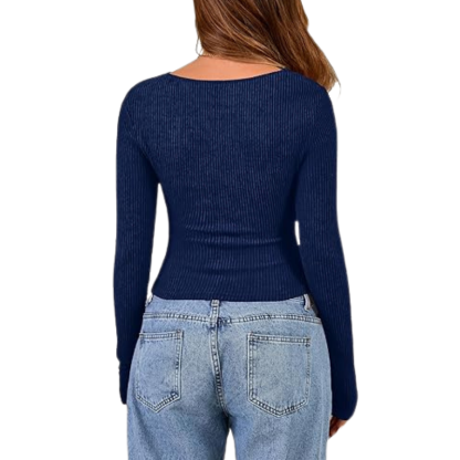 Womens Long Sleeve Cowl Neck Ribbed Knit Slim Fit Top