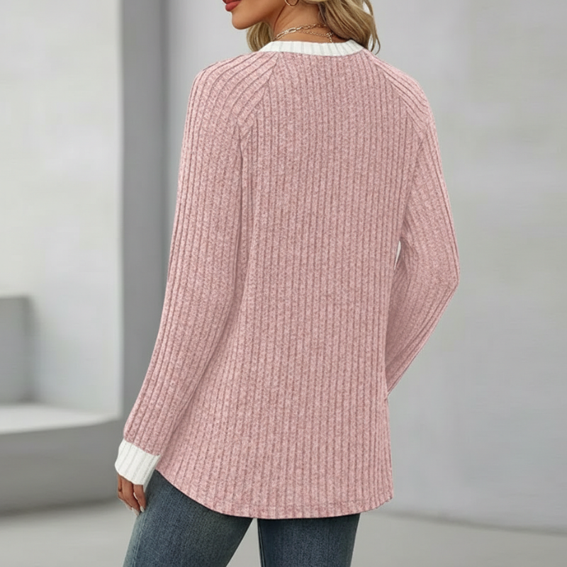 Long Sleeve Lightweight Sweater With Color Block Design For Women