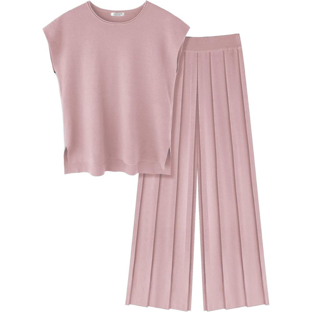 Lounge Sets for Women Two Piece Outfits Knit Cap Sleeve Tops Wide Leg 