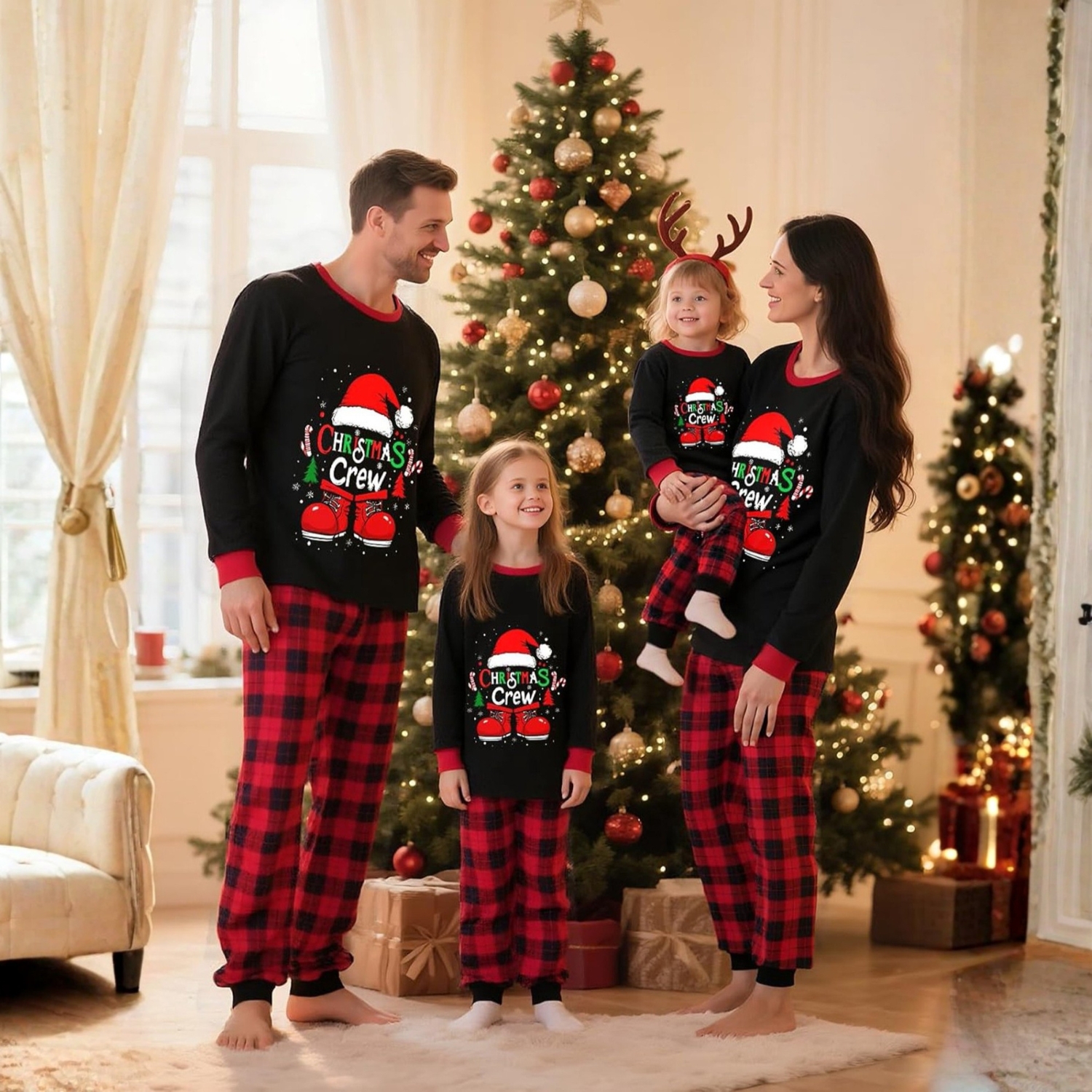 Plaid Christmas Crew Printed Family Matching Pajama Set