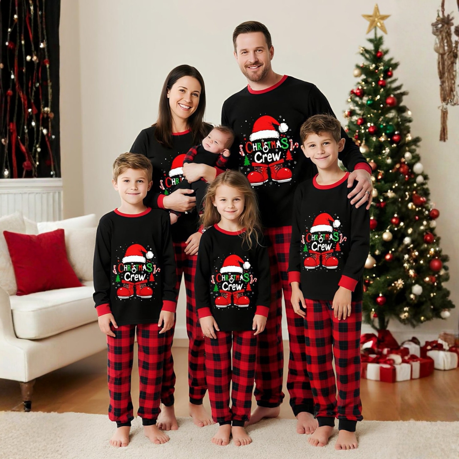 Plaid Christmas Crew Printed Family Matching Pajama Set