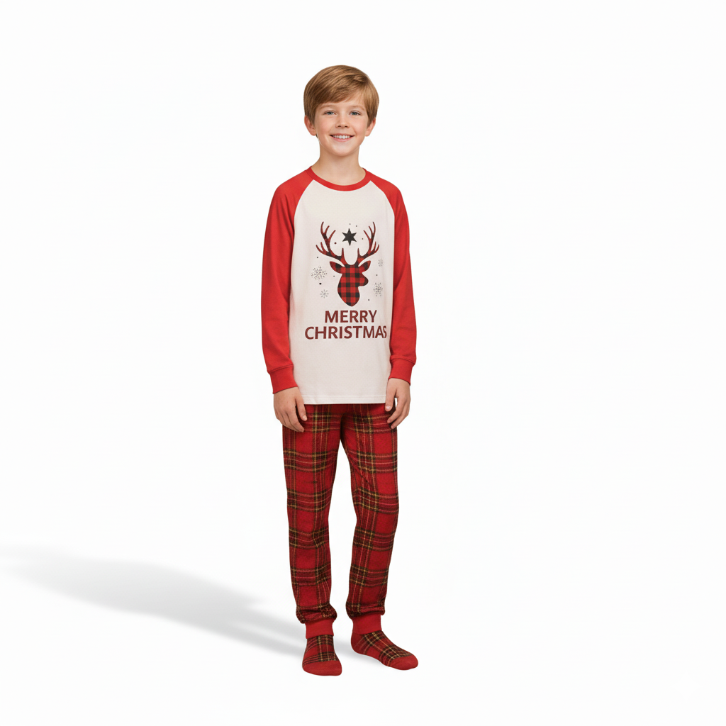 Plaid Reindeer Merry Christmas Family Matching Pajama Set