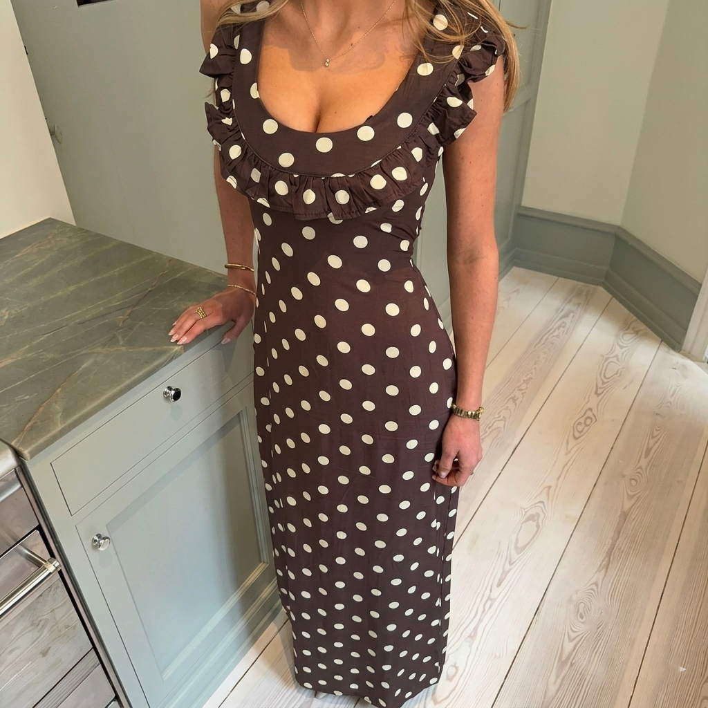 Polka Dot Maxi Dress With Elegant Tie Strap Design