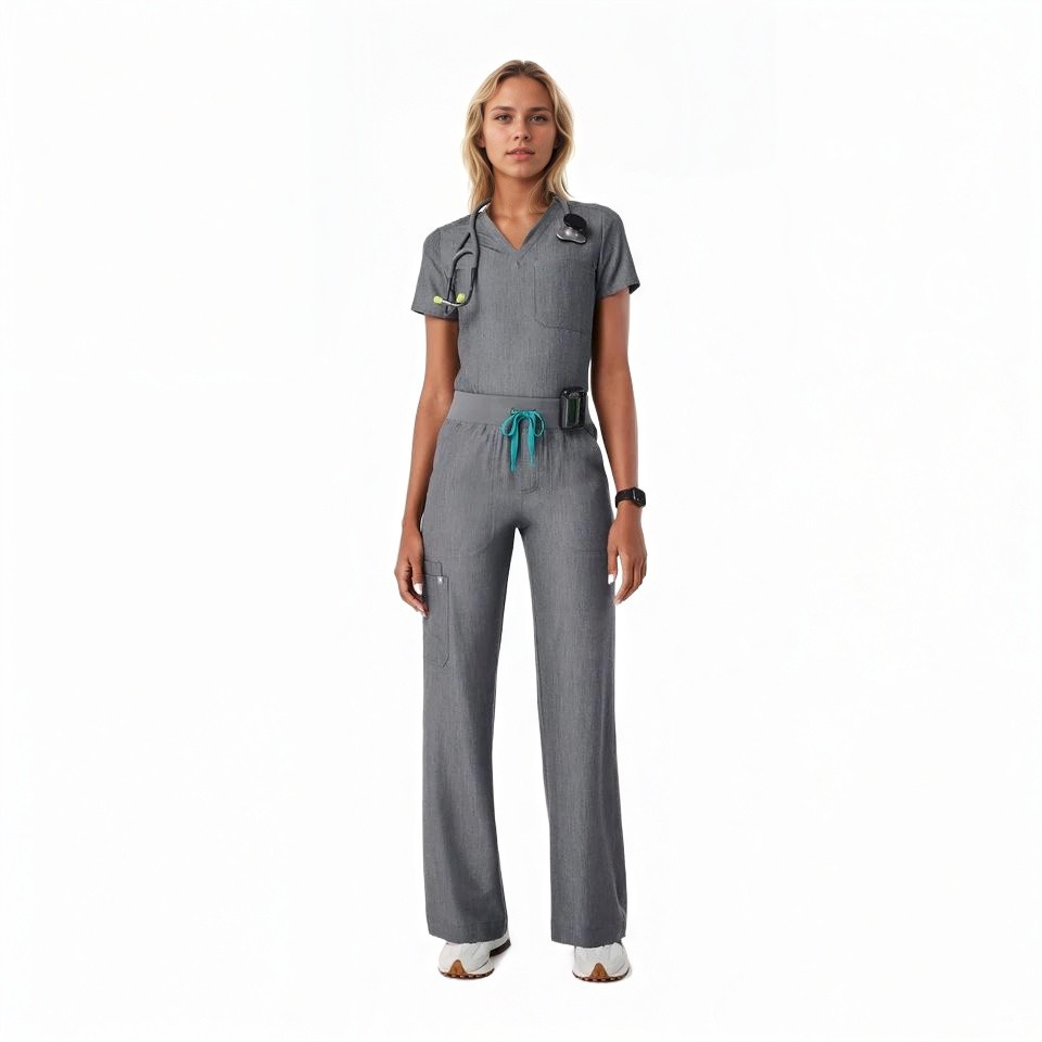 Women Professional Scrub Set with Cargo Pants and One Pocket Top