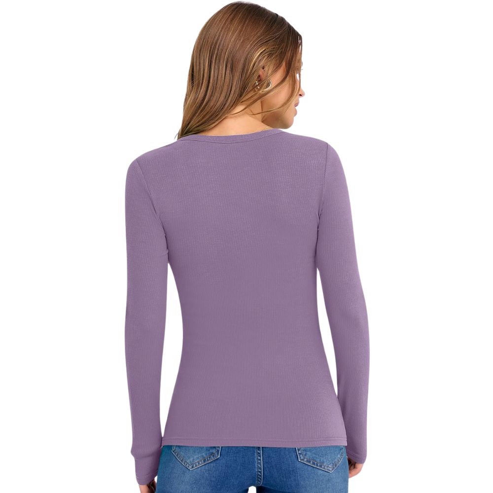 Long Sleeve Shirts for Women V Neck Ribbed Knit Fitted Fall Basic Tshirts