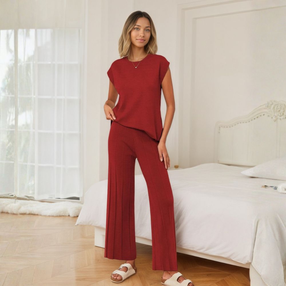 Lounge Sets for Women Two Piece Outfits Knit Cap Sleeve Tops Wide Leg 