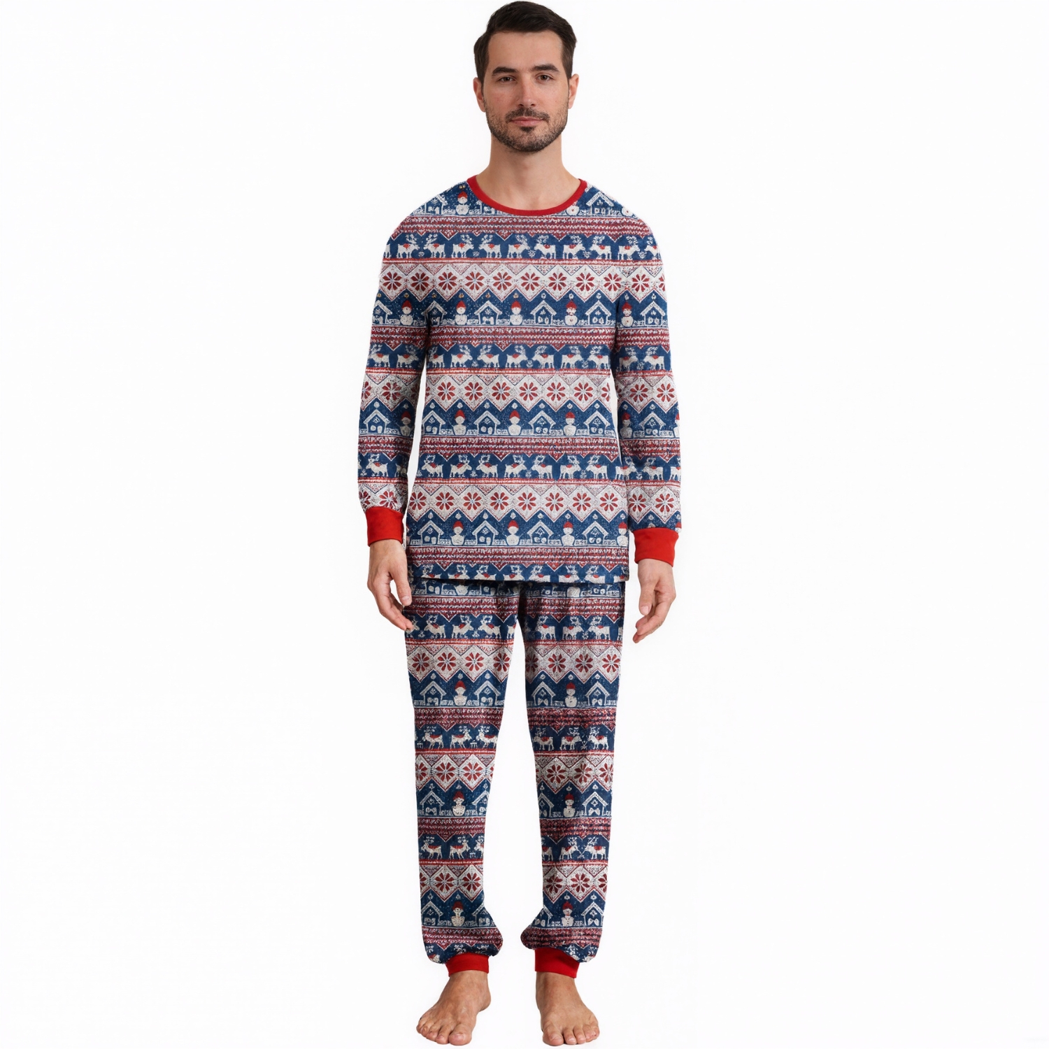 Reindeer And Snowflake Printed Family Matching Christmas Pajama Set