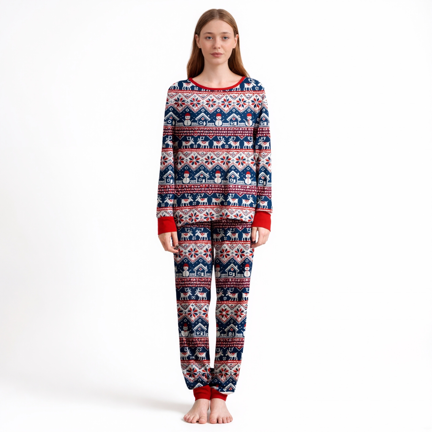 Reindeer And Snowflake Printed Family Matching Christmas Pajama Set