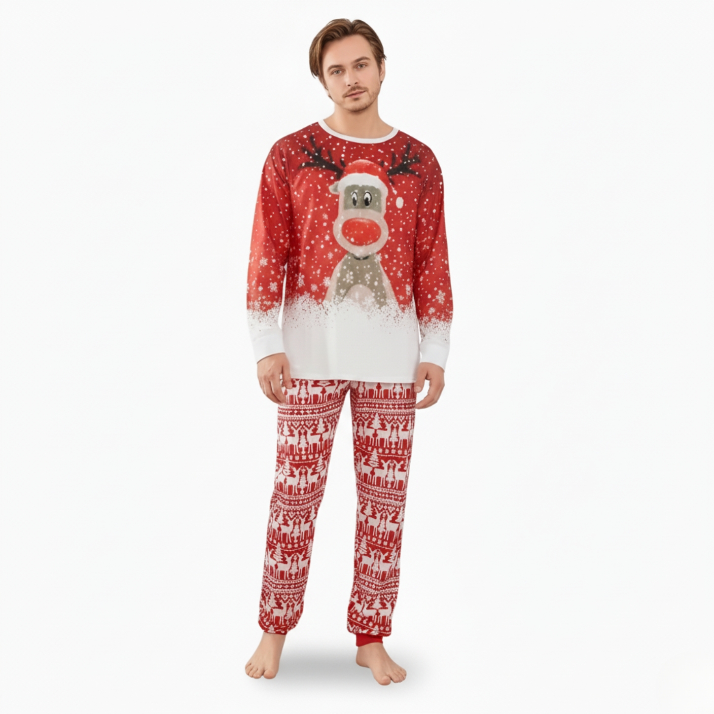 Reindeer Snowflake Printed Family Matching Christmas Pajama Set