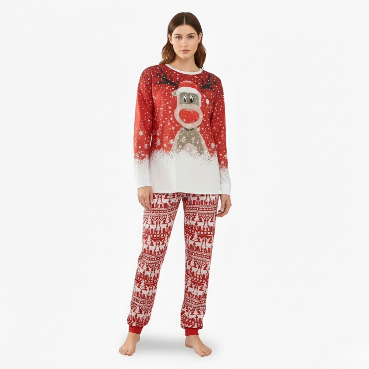 Reindeer Snowflake Printed Family Matching Christmas Pajama Set