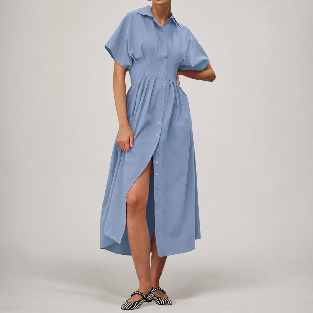 Button Front Maxi Shirt Dress With Pockets For Women
