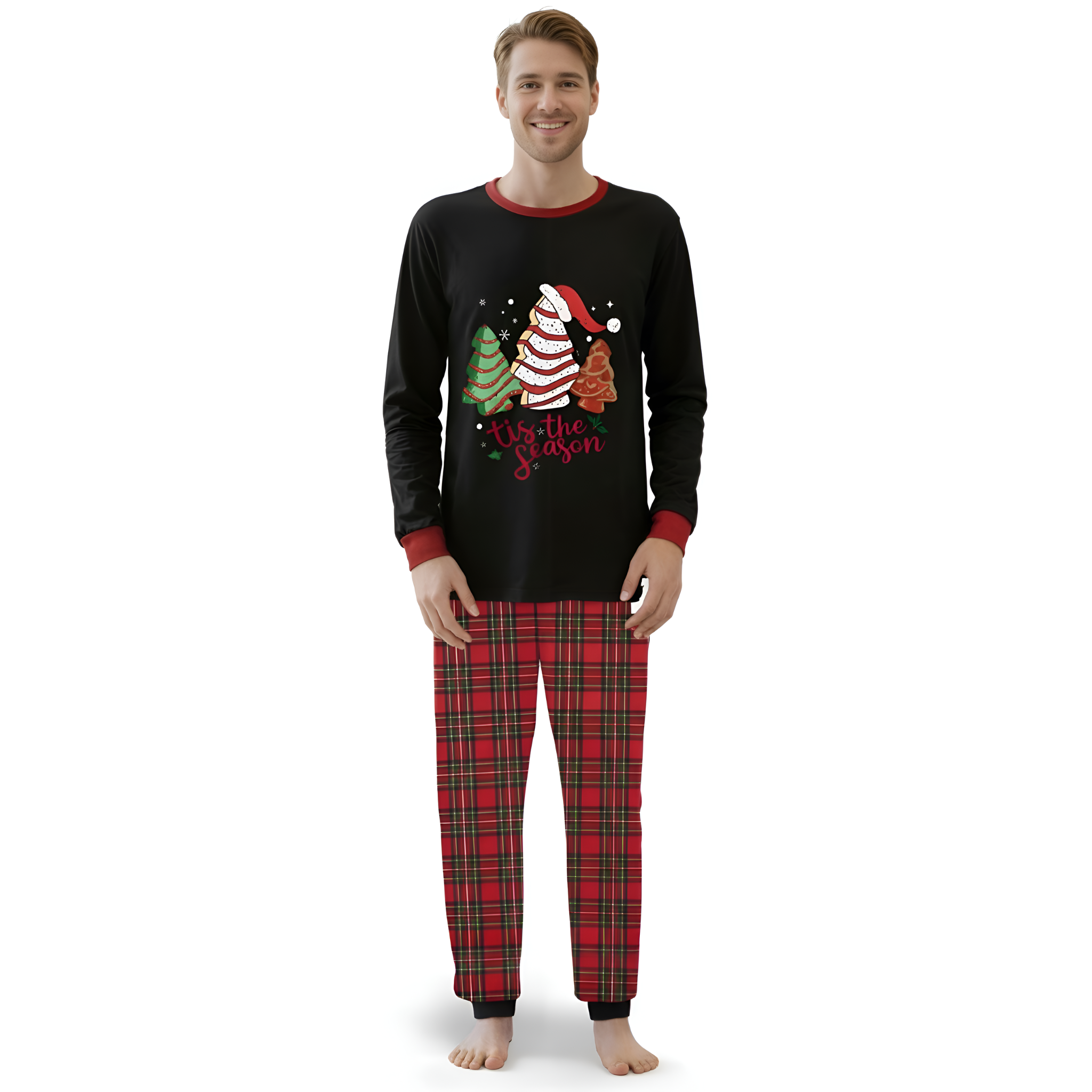 Santa Hat Tree Print Family Matching Pajama Sets