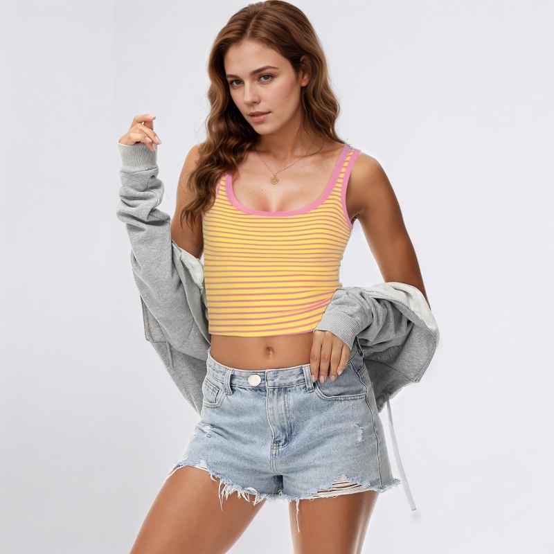 Sleeveless Fitted Tank Top Square Ribbed Basic Tee