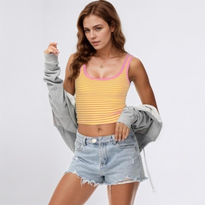 Sleeveless Fitted Tank Top Square Ribbed Basic Tee