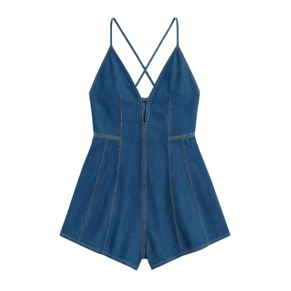 Sleeveless Flared Denim Romper