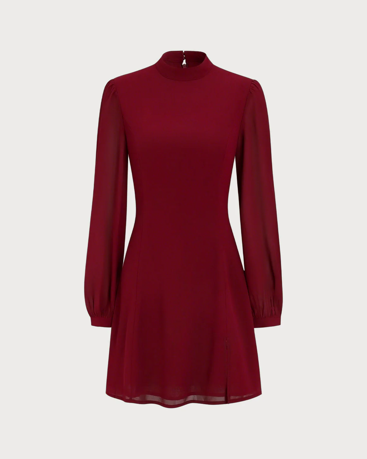 Slit Hem Dress With Stand Collar And Lightweight Sleeves For Special Occasions