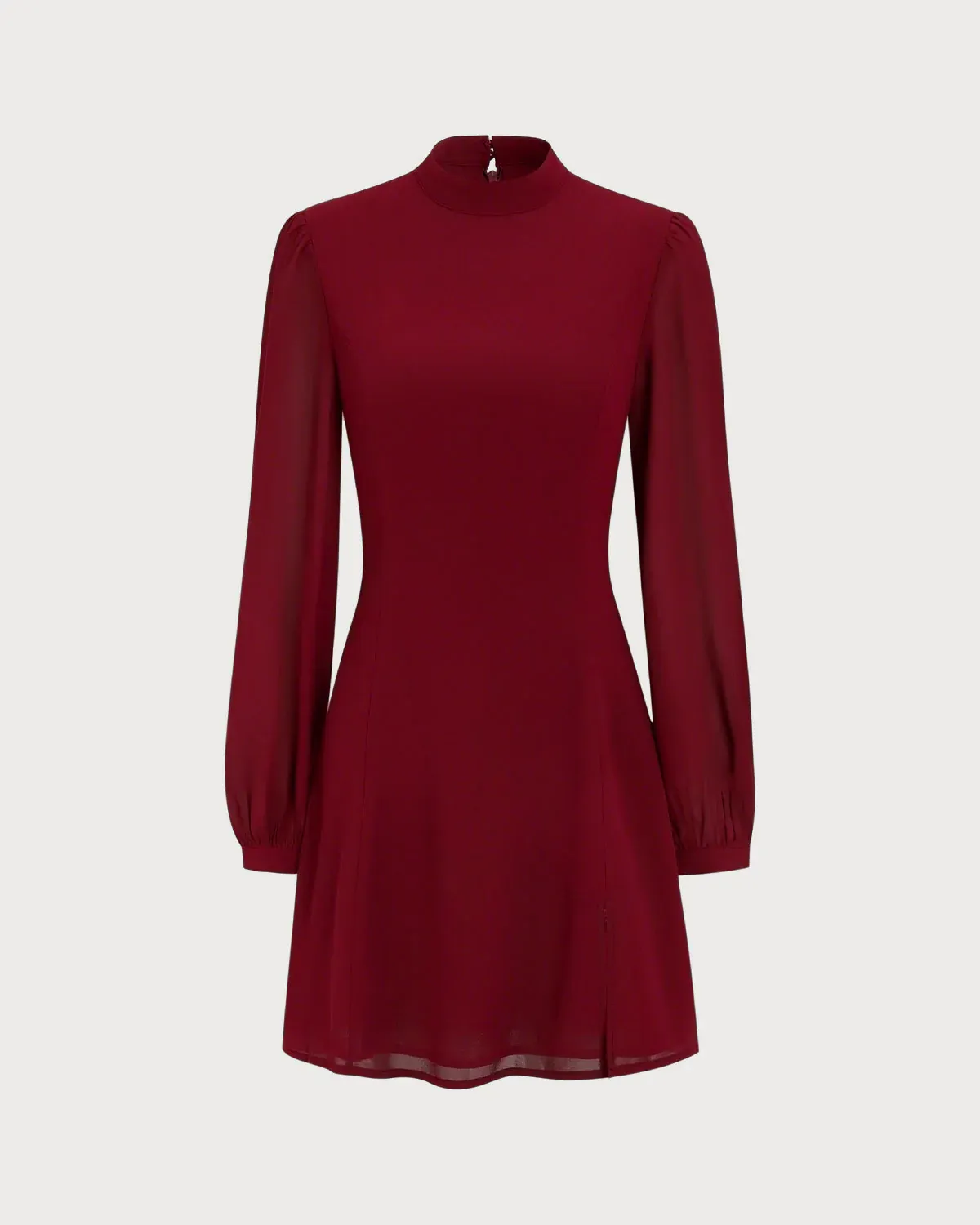 Slit Hem Dress With Stand Collar And Lightweight Sleeves For Special Occasions