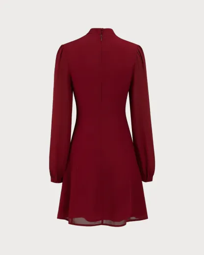 Slit Hem Dress With Stand Collar And Lightweight Sleeves For Special Occasions
