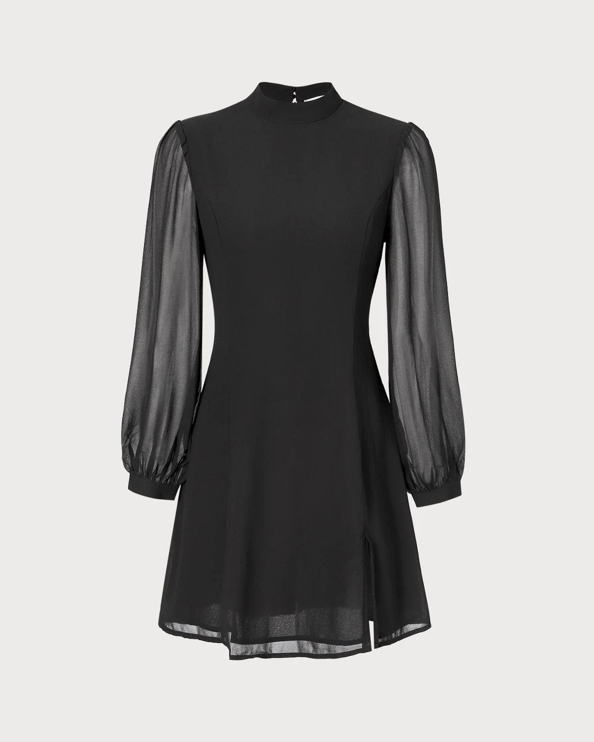 Slit Hem Dress With Stand Collar And Lightweight Sleeves For Special Occasions