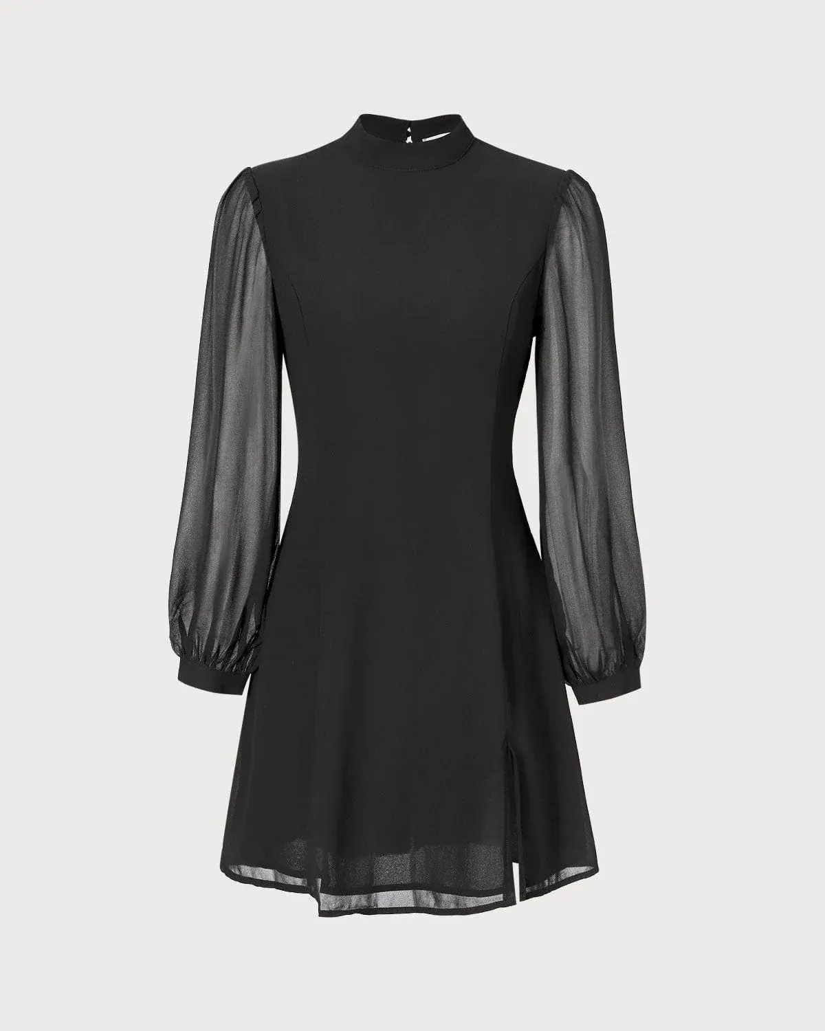 Slit Hem Dress With Stand Collar And Lightweight Sleeves For Special Occasions
