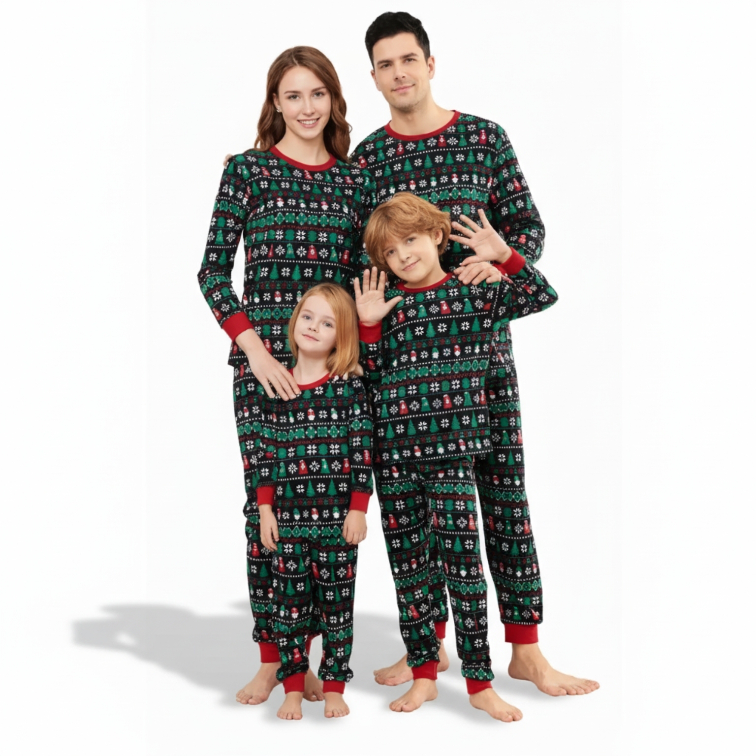 Snowflake And Candy Cane Printed Family Matching Christmas Pajama Set