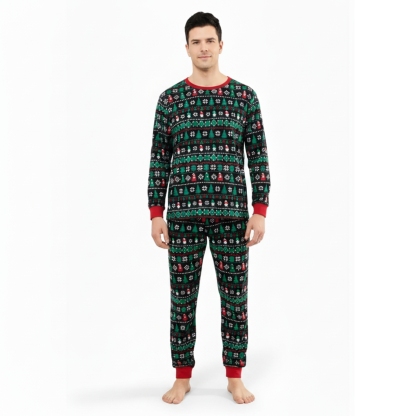 Snowflake And Candy Cane Printed Family Matching Christmas Pajama Set