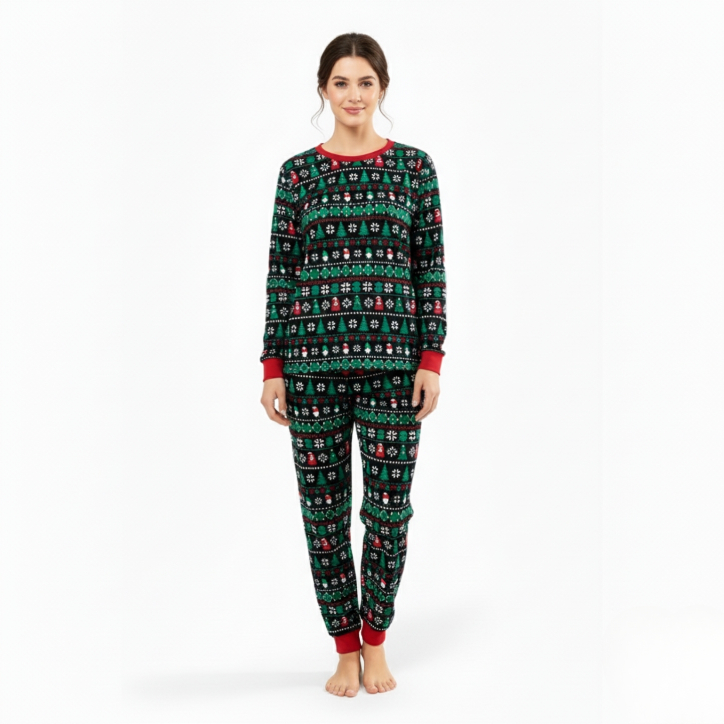 Snowflake And Candy Cane Printed Family Matching Christmas Pajama Set