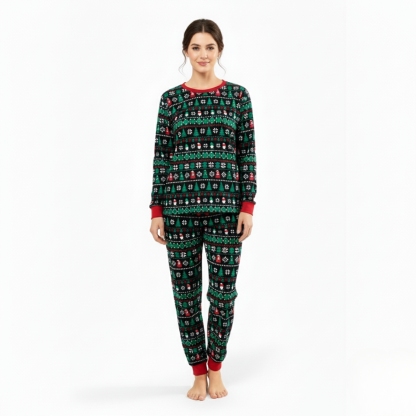 Snowflake And Candy Cane Printed Family Matching Christmas Pajama Set