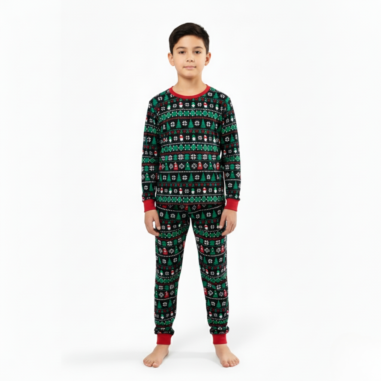 Snowflake And Candy Cane Printed Family Matching Christmas Pajama Set