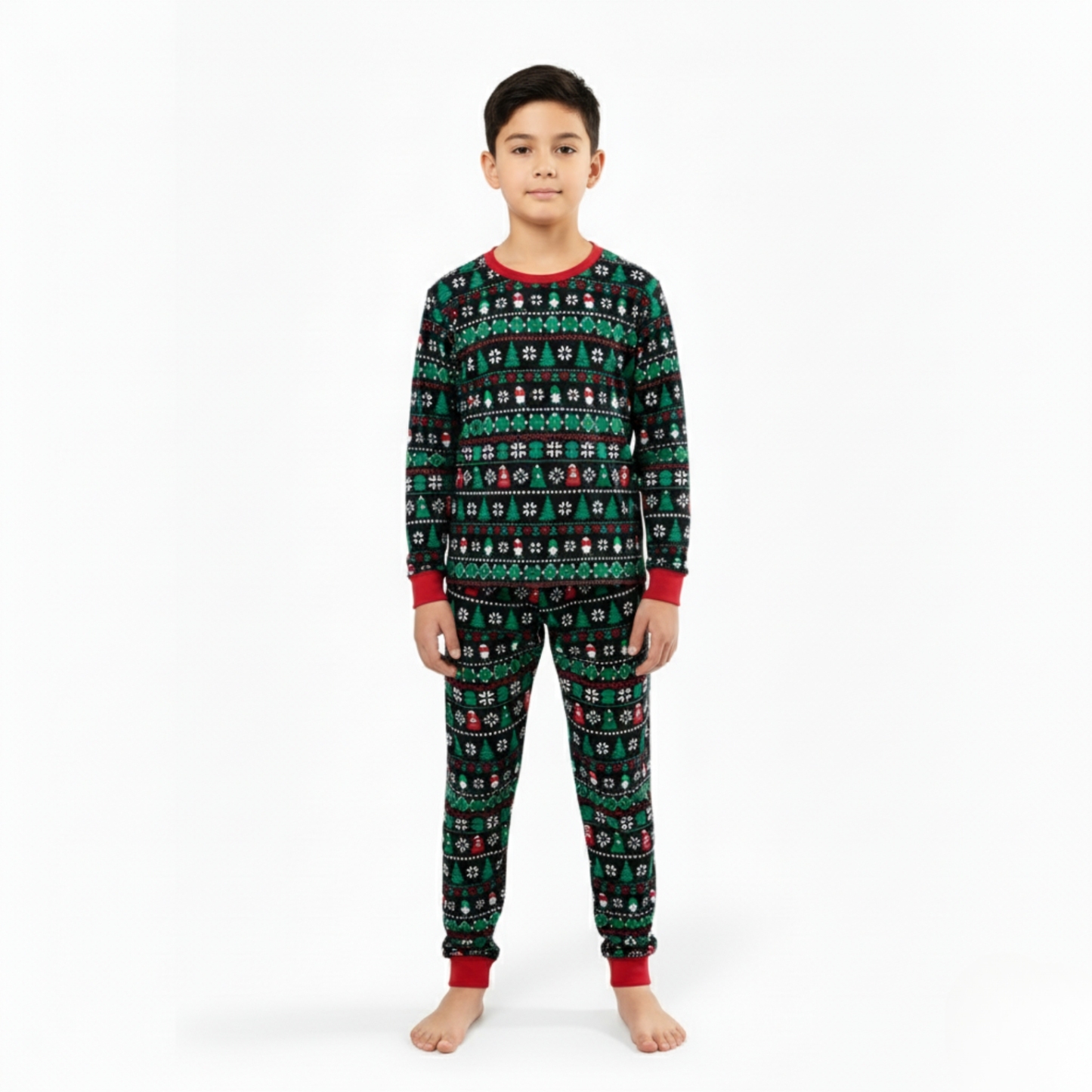 Snowflake And Candy Cane Printed Family Matching Christmas Pajama Set
